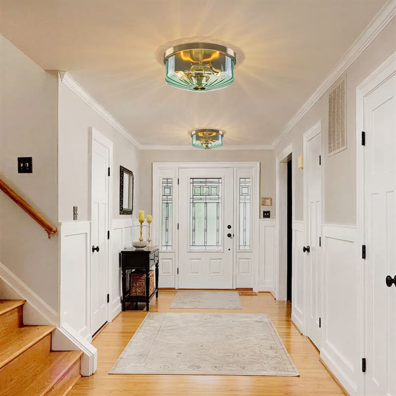 Industrial 2-Light Flush Mount Ceiling Light with Ribbed Glass Shape - 11.8-in W x 5.12-in H