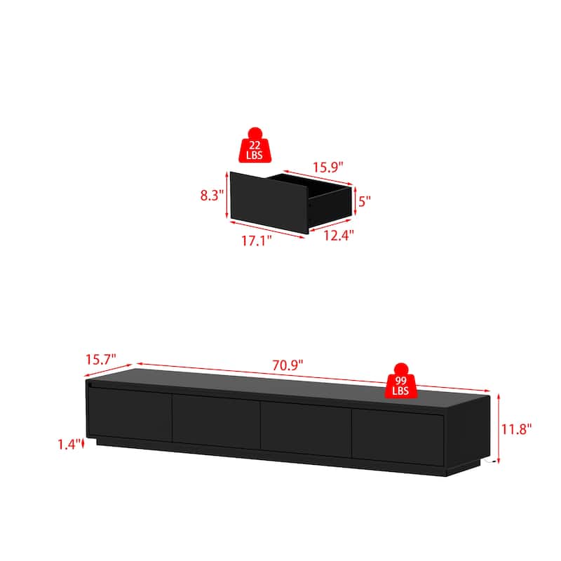 Chic LED-Lit Media Console for Stylish Homes Entertainmnet Center - 70.9"