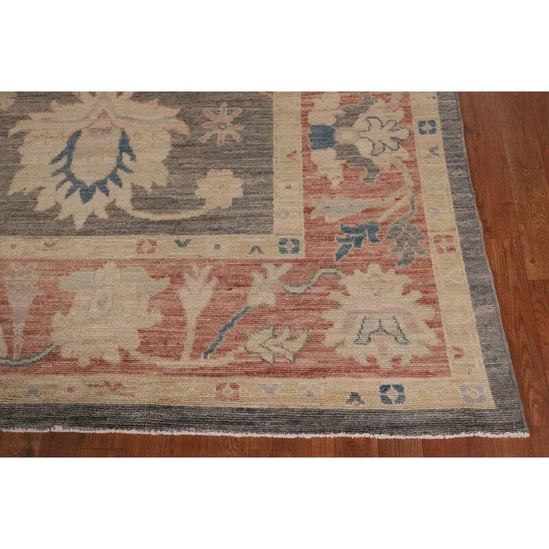 Vegetable Dye Oushak Turkish Area Rug Hand-Knotted Grey Wool Carpet - 9'2" x 11'0"