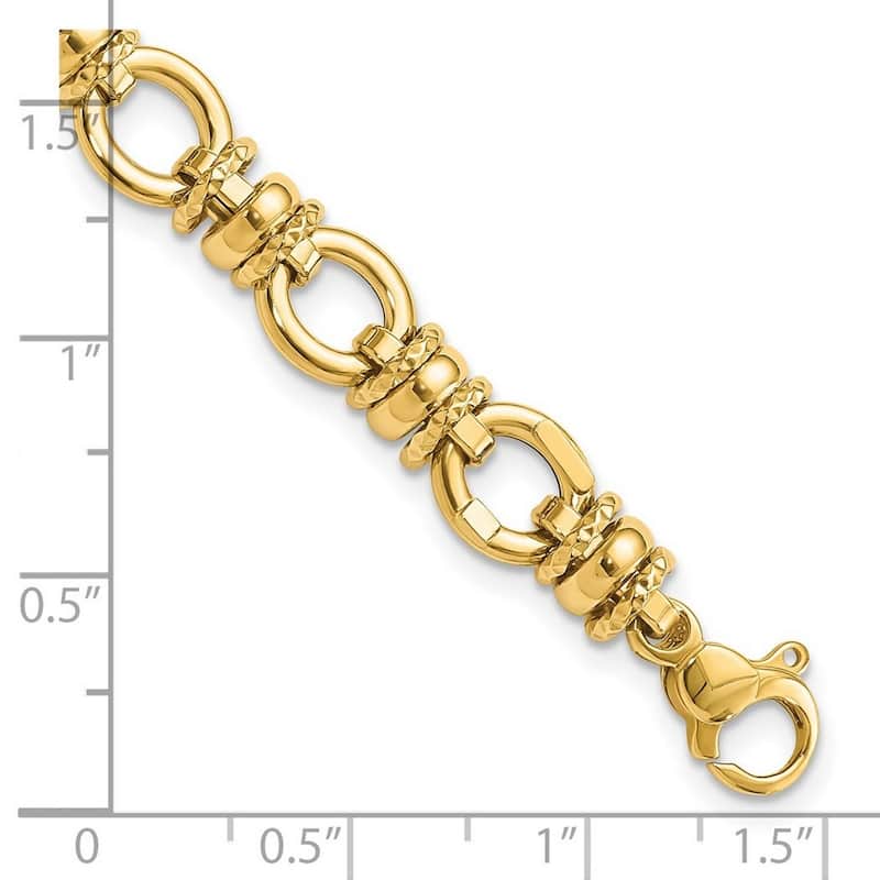 Curata 14k Yellow Gold 8mm Italian Polished Textured Fancy Link Bracelet - 7.75 Inch