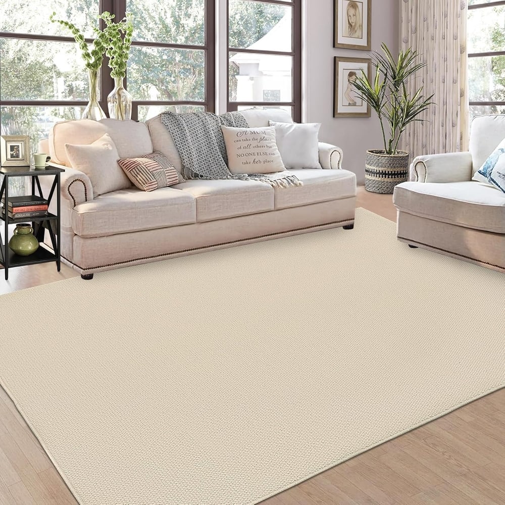 Modern Solid Textured Machine Washable Rug