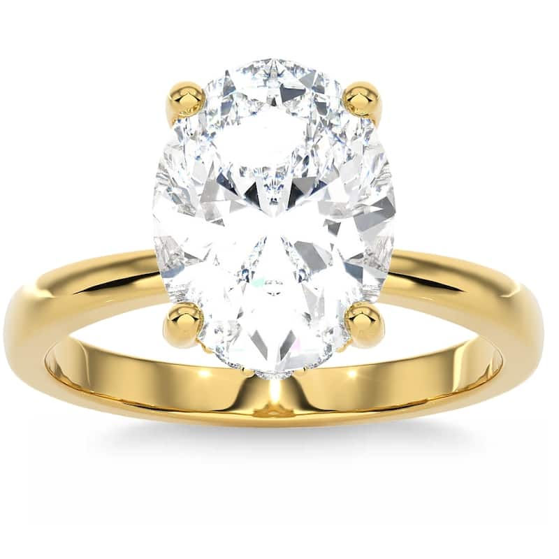 Bliss Diamond Certified 3.10Ct Oval Diamond HIdden Halo Engagement Ring Gold Lab Grown - 4.5 - Yellow
