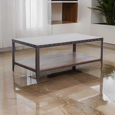 Ayka Coffee Table w Shelf, Nailhead Accent, 48 Inch Rectangular Brown