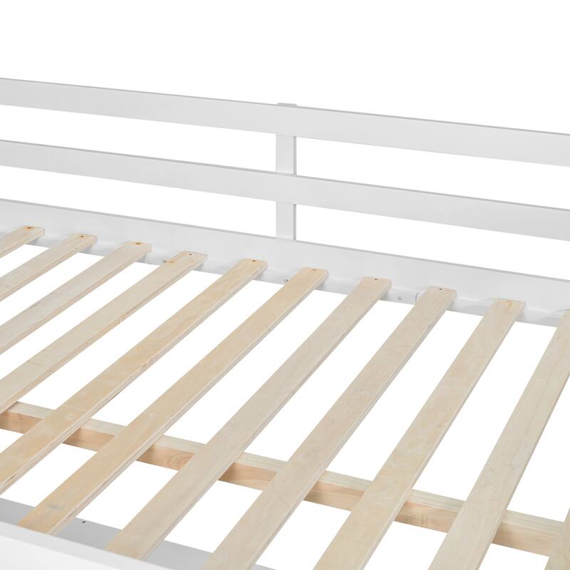 Full Size Loft Bed with U-shaped Desk, Drawers, and Storage Shelves in White