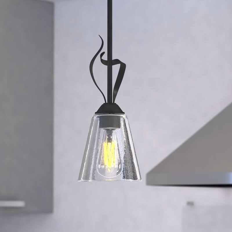 Cinta Bronze Mini Pendant Ceiling Light Clear Glass - 5.75-in W x 17.75-in H x 5.75-in D - Oil Rubbed Bronze - 5.75-in W x 17.75-in H x 5.75-in D