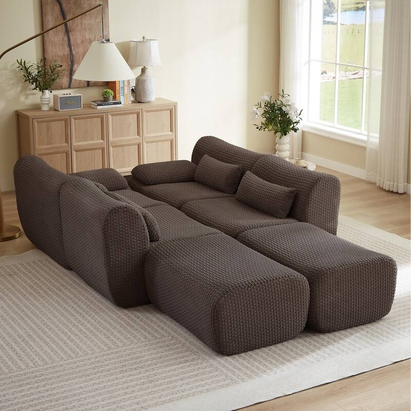 141.7" U-Shaped Corduroy Sectional Sofa with 2 Ottomans, No Assembly Required