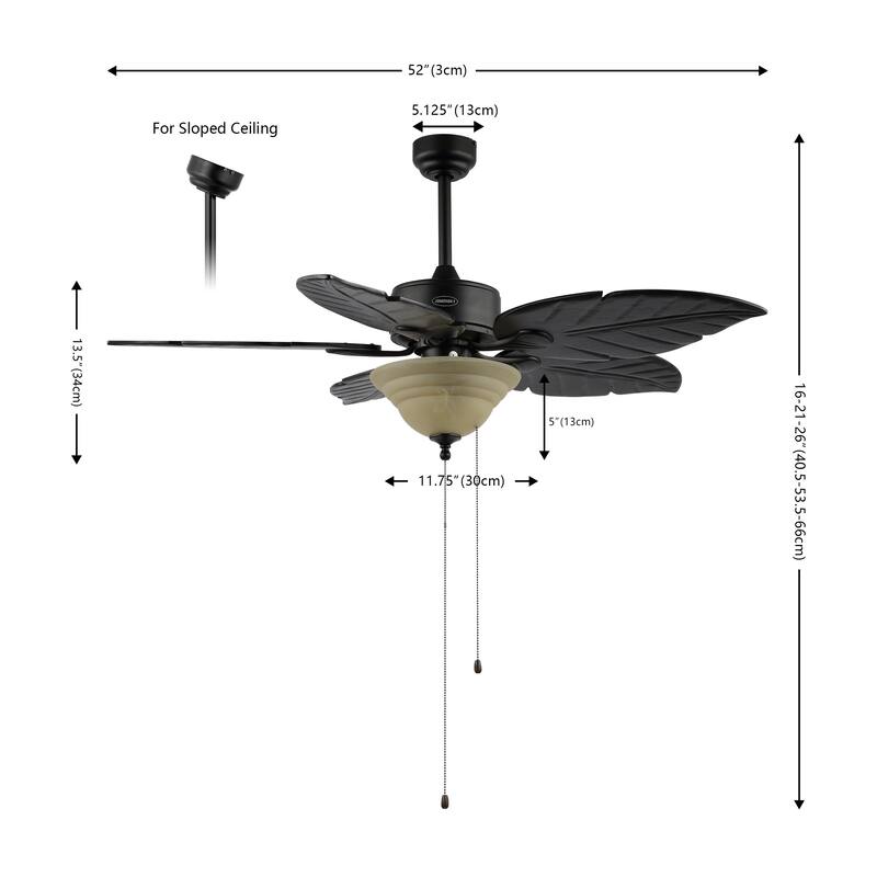 Owen 52" 3-Light Coastal Bohemian Iron/Wood Palm Leaf LED Ceiling Fan with Pull Chain, by JONATHAN Y
