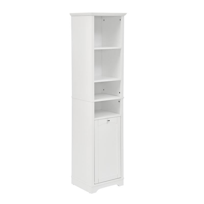 64" Tall Bathroom Floor Standing Storage Cabine with 4 Adjustable Shelves & Laundry Hamper Storage