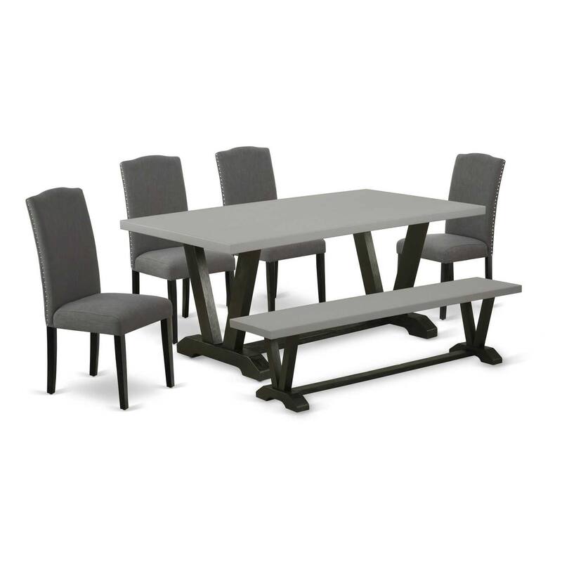Modern 6-Piece Dining Set - Hardwood Table & Upholstered Chairs