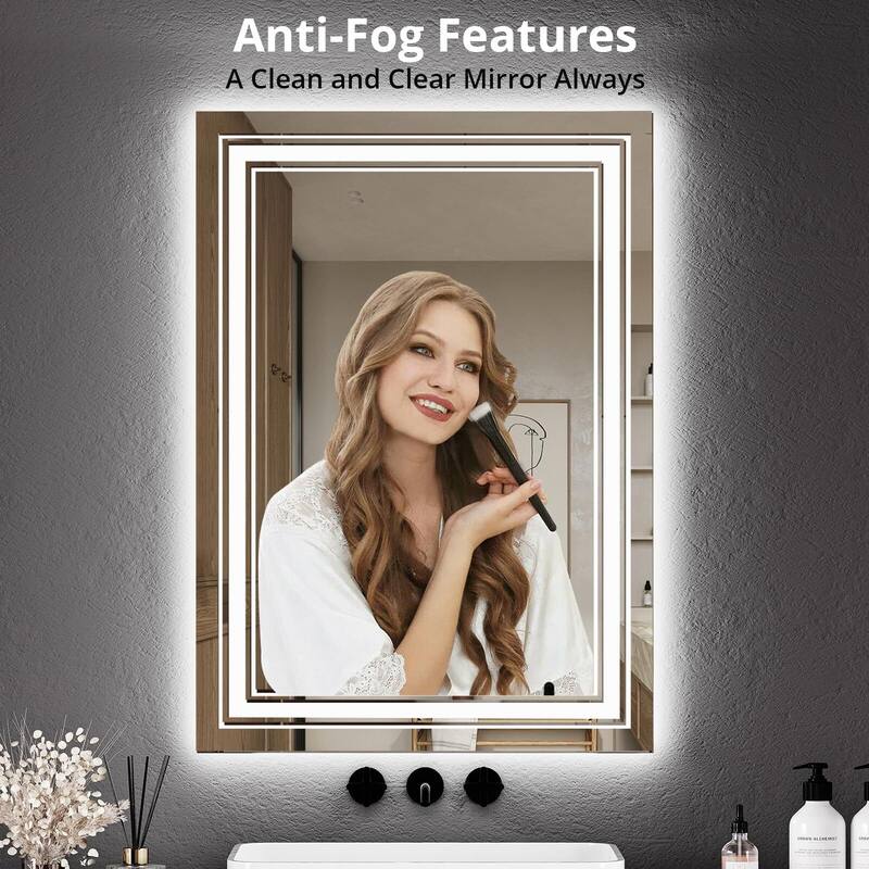 LED Bathroom Mirror with Lights,Anti-Fog,Dimmable,Backlit + Front Lit,Lighted Mirrors for Bathroom Wall