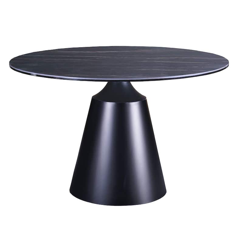 HomeRoots 47" Black Ceramic and Metal Pedestal Base Round Top Dining Table - 47.00 in. x 30.00 in. x 47.00 in.