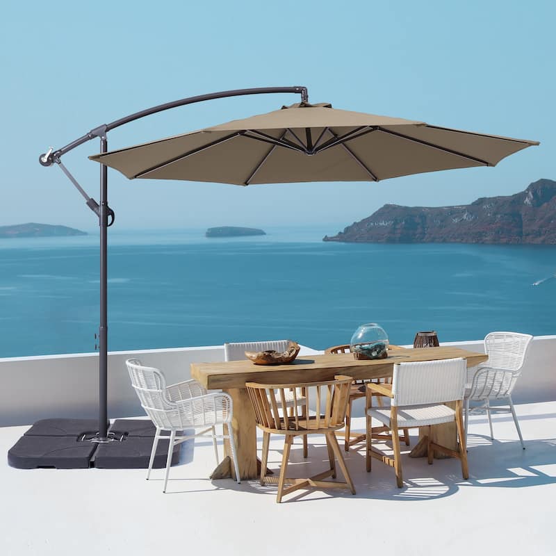 BONOSUKI 10ft Patio Offset Umbrella,w/Crossed Base Cantilever Umbrella - Khaki