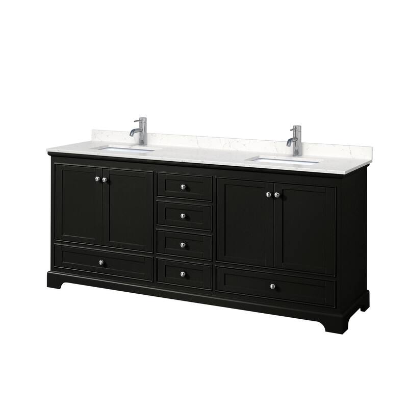 Wyndham Collection Deborah 80" Free Standing Double Basin Vanity Set - Dark Espresso / Carrara Cultured Marble Top /