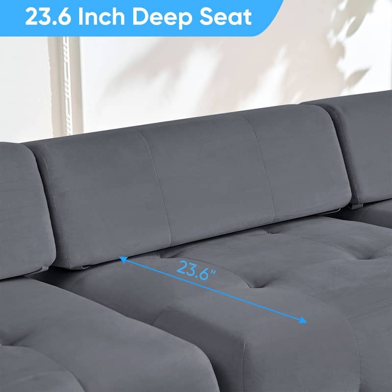 Mixoy Modular 134inch Modular Sectional Sofa with 2 Ottoman,Velvet U-Shaped Couch for Living Room - 133.9"w x 66.9"D x 24.8"H