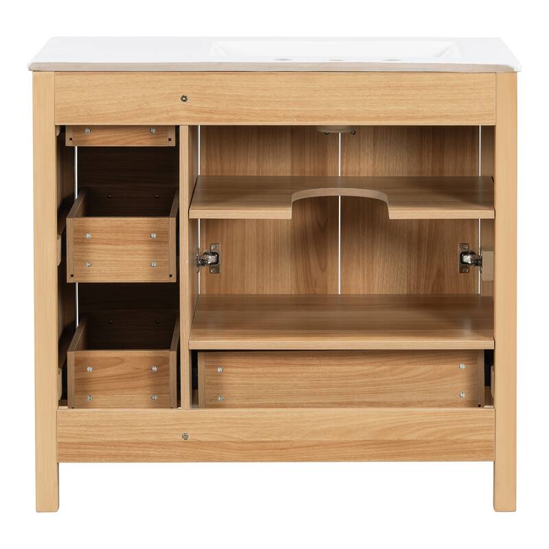 Wood Bathroom Vanity with Sink, Free Standing Single Basin Vanity, Storage Cabinet with 2 Doors & 4 Soft-Closing Drawers
