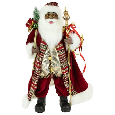 24" African American Santa Claus with Gift Bag Christmas Figure