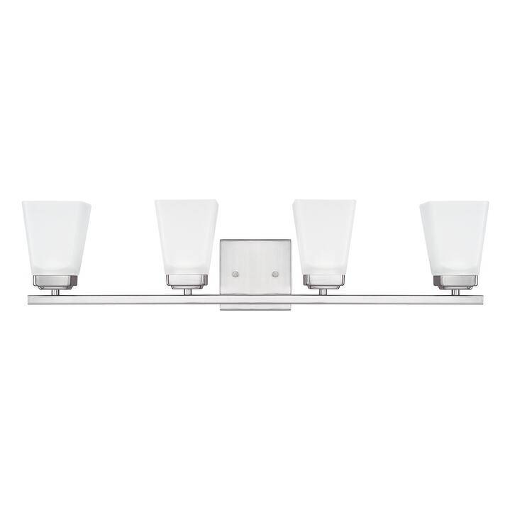 Baxley 30-inch 4-light Bath/ Vanity Fixture w/ Soft White Glass - Brushed Nickel