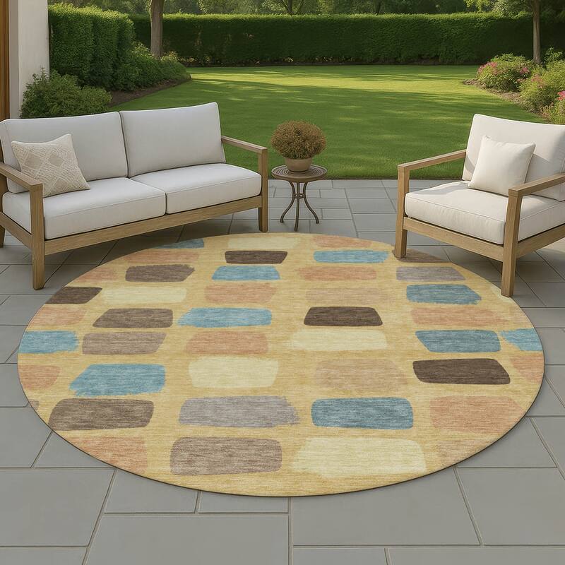 Machine Washable Indoor/ Outdoor Casual Hoppy Chantille Rug - Gold - 8' x 8'