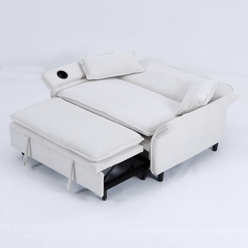 65.74-inch pink letter striped fabric multi-functional sofa bed,armrests and backrests are adjustable
