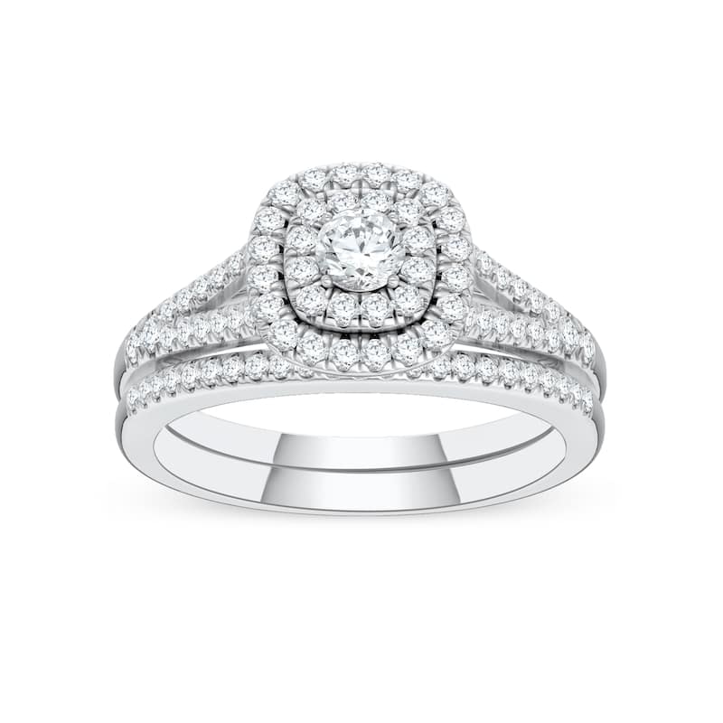 1/2ct TDW Diamond Cluster Halo Bridal Set in Silver for Women