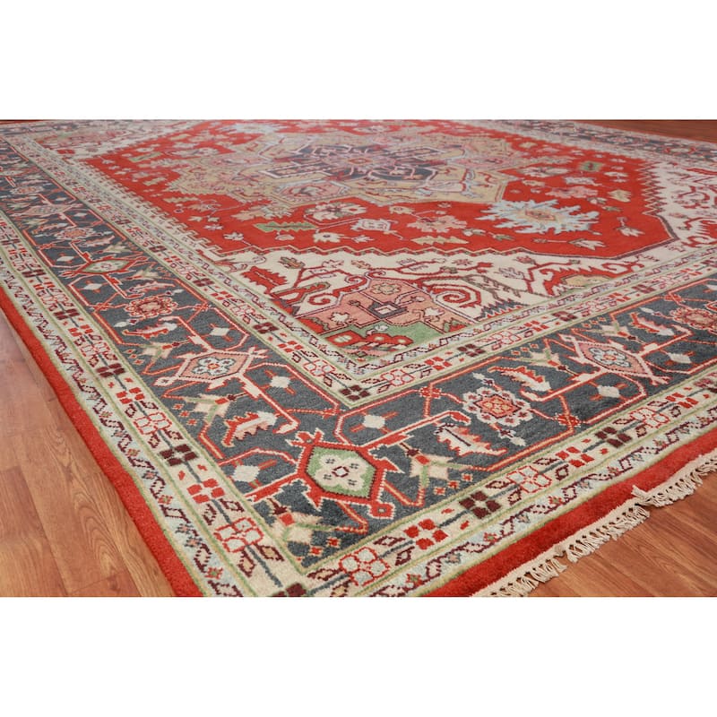 Palace Size Heriz Serapi Oriental Rug Hand-Knotted Wool Carpet - 11'7" x 14'11" - 11'7" x 14'11" - Orange