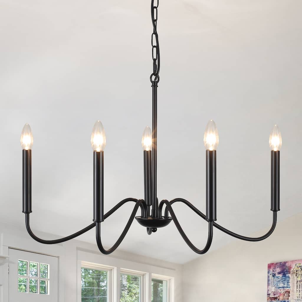 25.59" Wide 5-Light Simple Candle Chandelier, Farmhouse Chandelier, Traditional Metal Ceiling Light for Dining Room