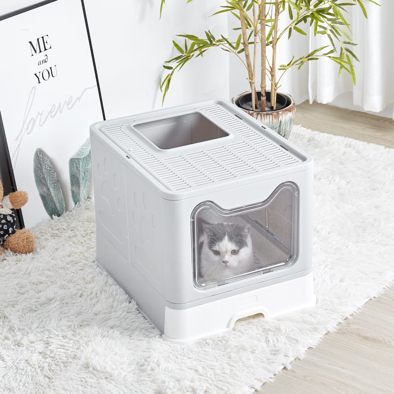 Foldable Cat Litter Box with Lid Large Top Entry Cat Toilet