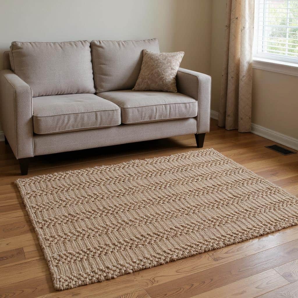 HomeRoots 5' X 7' Natural Jute Abstract Hand Woven Area Rug - 84.00 in. x 60.00 in. x 0.25 in.