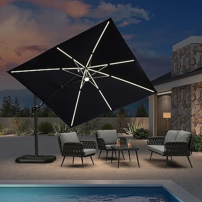 PURPLE LEAF 10 ft LED + Swivel Square Cantilever Umbrella With 360 Degree Rotation