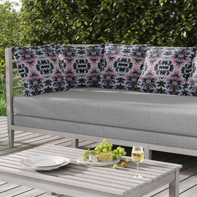 Damask Rapture Indoor/Outdoor Reversible Throw Pillow Grey and Pink