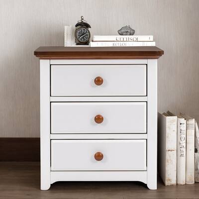 20 in. Scandinavian Style Solid Wood Nightstand with USB Charging Port and Three Drawers for Bedroom