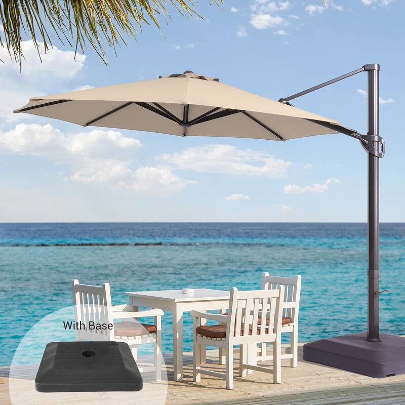 LIVOOSUN Outdoor Cantilever Offset Patio 11Ft Aluminum Umbrella w/Base - Beige