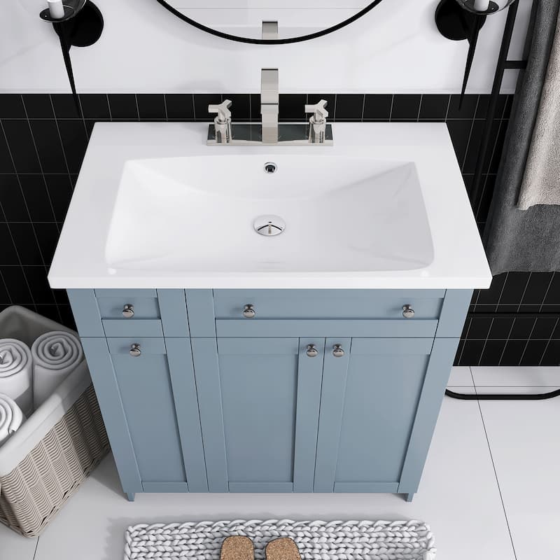 30 Inch MDF Freestanding Bathroom Vanity Set in White/ Grey/ Blue