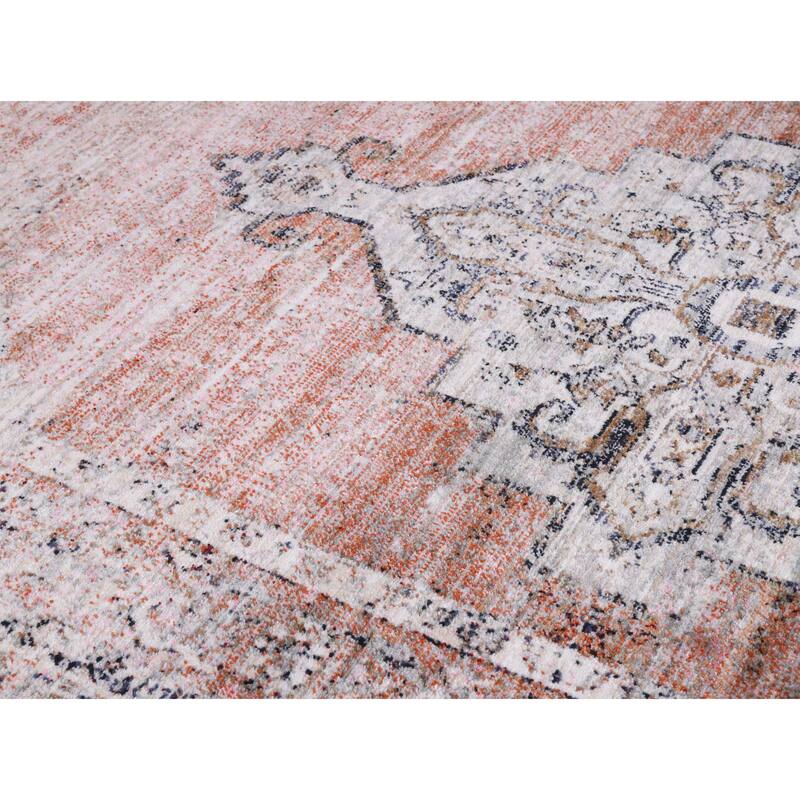 Anna Collection Traditional Beige/Red/Grey Area Rug