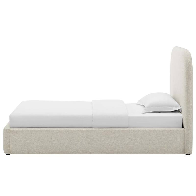 Hillsway Modern Curved Headboard Ivory Fabric Upholstered Twin Size Platform Bed