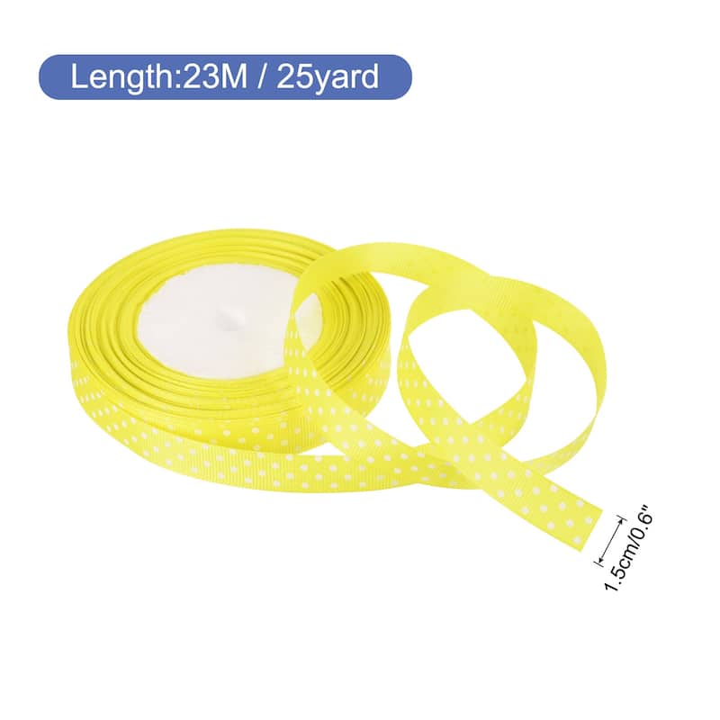 Grosgrain Ribbons with Dots Ribbon Bow Decoration - Lemon Yellow - 25 Yards 5/8 Inch