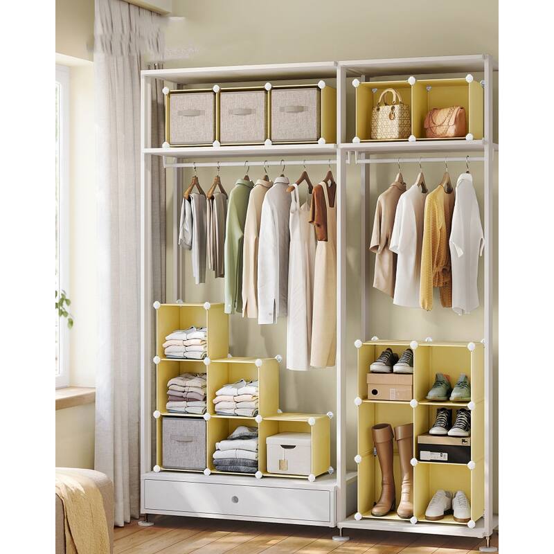 Modular 16 Cubes Storage Organizer with Plastic Panels and Metal Frame for Closet Bedroom or Shoes - 12.2”D x 48.4”W x 48.4”H