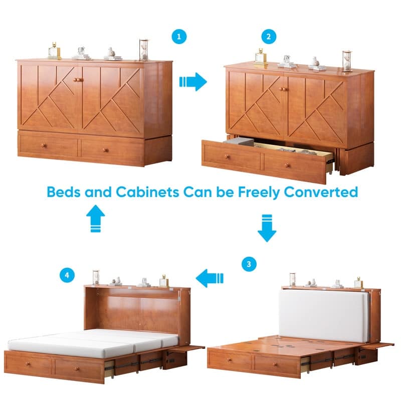 Mixoy Modern Queen Murphy Bed Chest with Mattress and USB ports