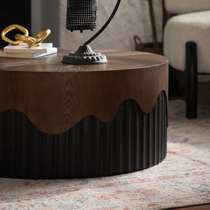 Round Wood Coffee Table for Living Room, Wooden Modern Handcrafted Coffee Table, Low Circle Center Table for Reception Room