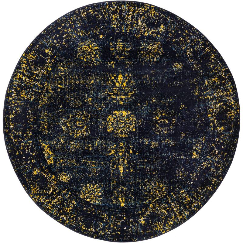 Transitional Fredo Collection Area Rug - 7' Round - Navy Blue