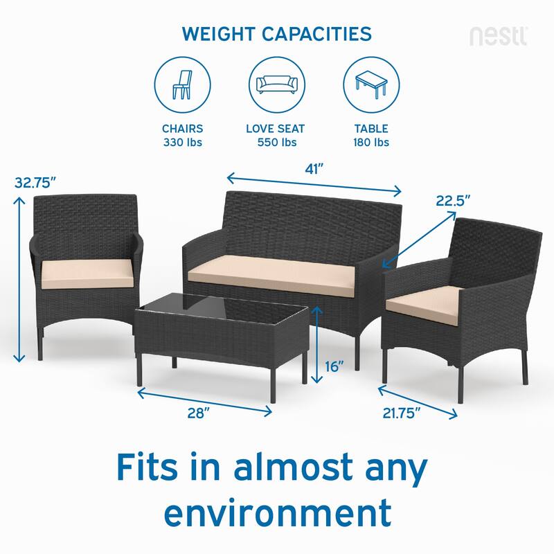 Nestl 4 Piece Wicker Patio Furniture Set - Outside Patio Conversation Set