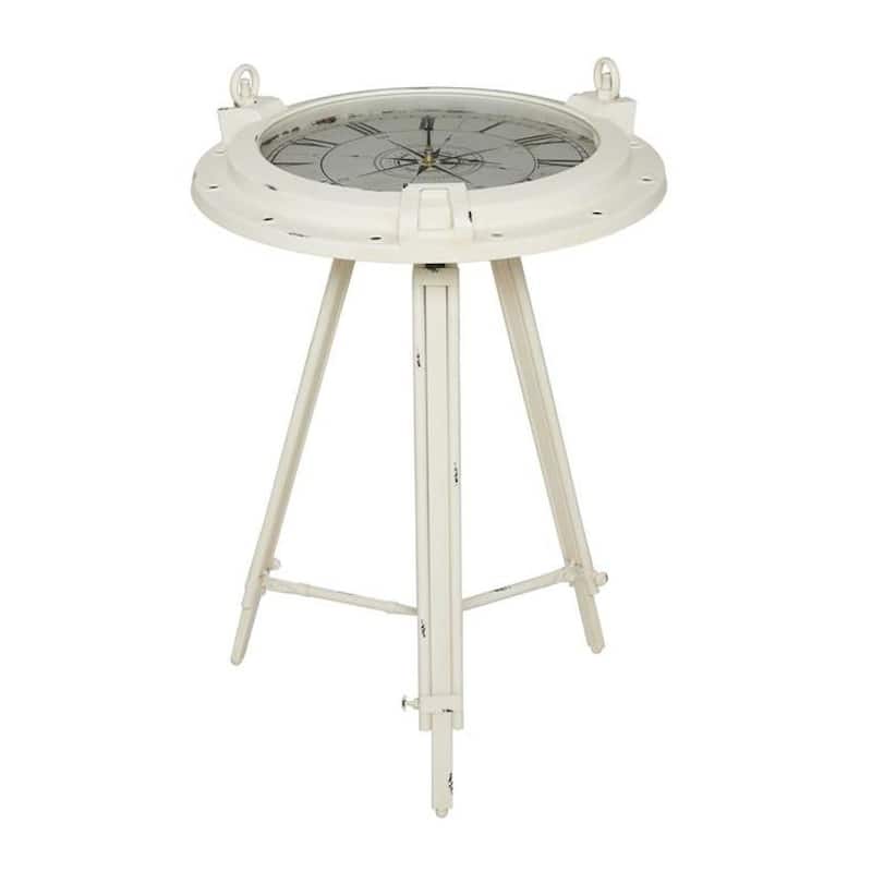 Industrial Metal Round Clock Coffee Table - Off-White - Metal/Glass