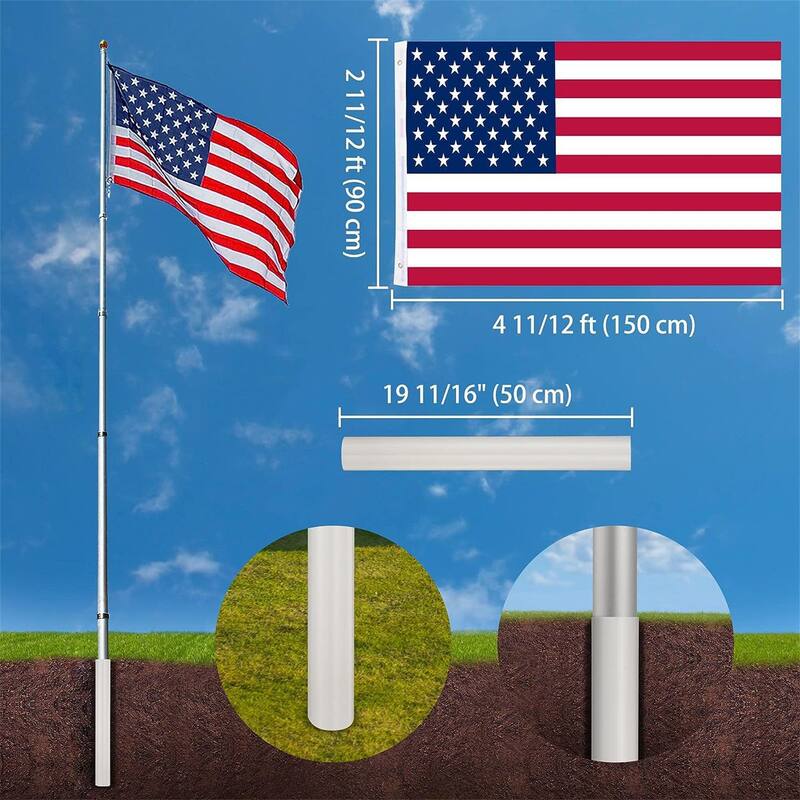 30ft Aluminum Flagpole with US Flag and Ball