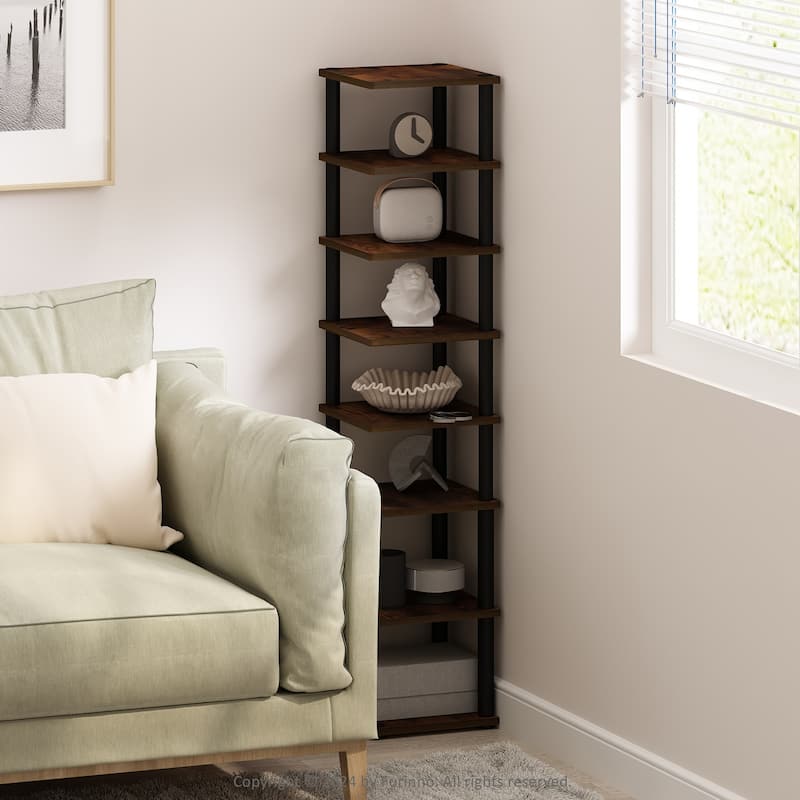 8 Tiers Wood Household Shelving Unit in Pine/Black (11.61 in. W x 52.6 in. H x 11.61 in. D)