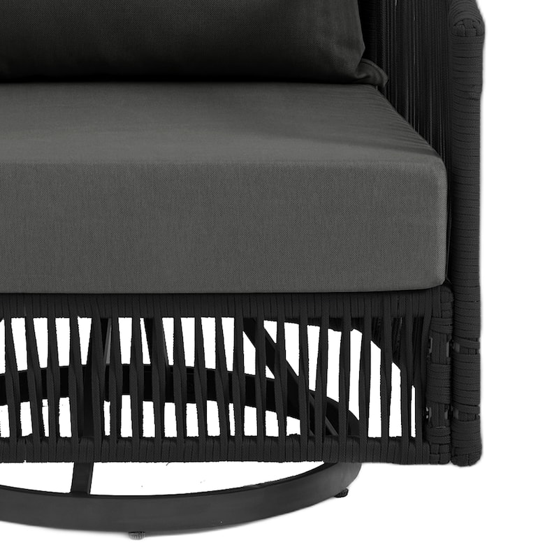 3 Piece Patio Woven Rope Swivel Chair Seating Group with Cushions