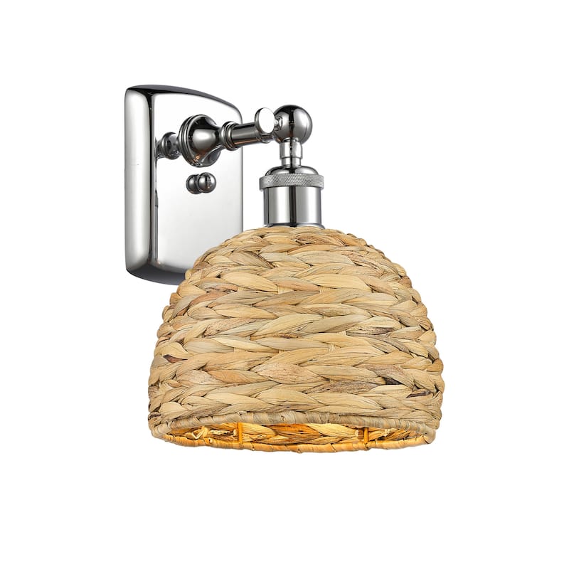 Innovations Lighting 516-1W-12-8 Woven Rattan Sconce Woven Rattan 12" - Polished Chrome / Natural