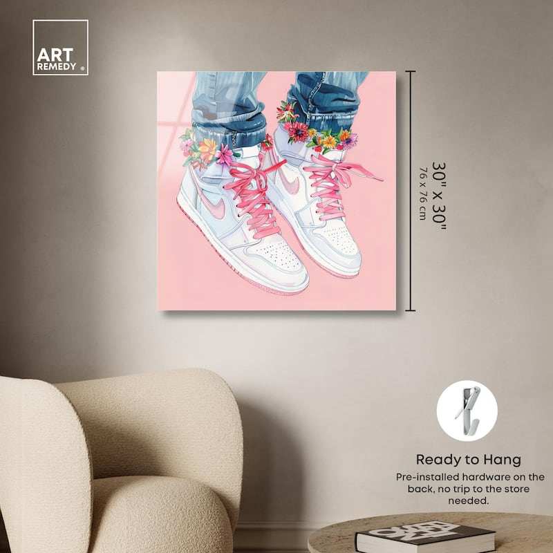 Blush Floral Bloom Sneakers Acrylic by Art Remedy, Ready to Hang