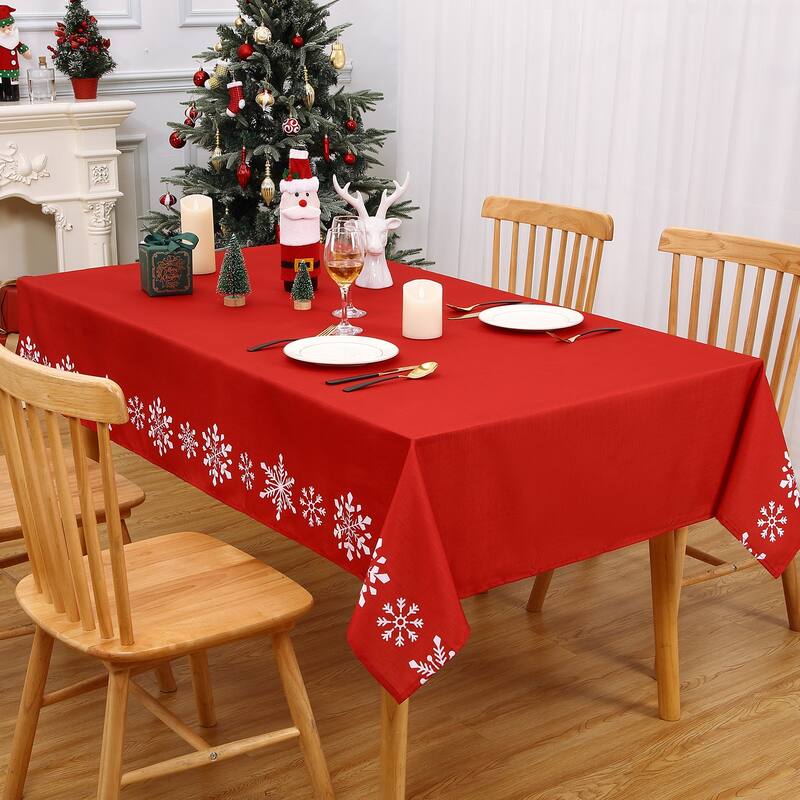 Christmas Tablecloth Snowflakes Xmas Decor for Rectangle Tables, Red