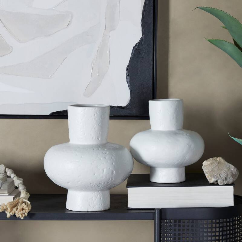 CosmoLiving by Cosmopolitan Ceramic Gourd Style Vase (Set of 2) - White or Black - White