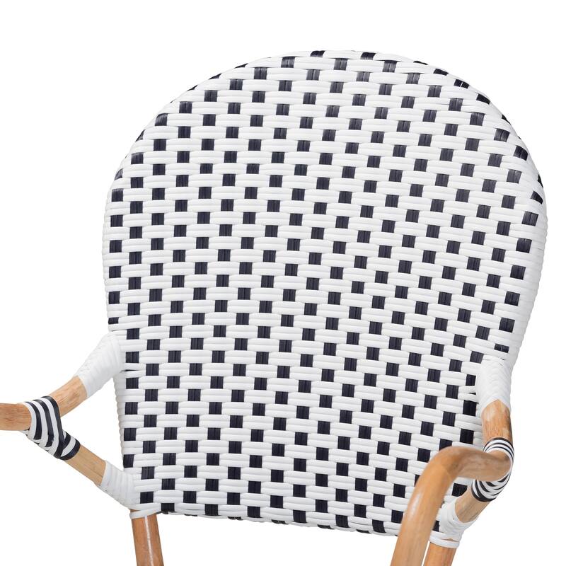 Naila Black and White Weaving/ Natural Rattan Indoor and Outdoor Bistro Chair Set(2PC)